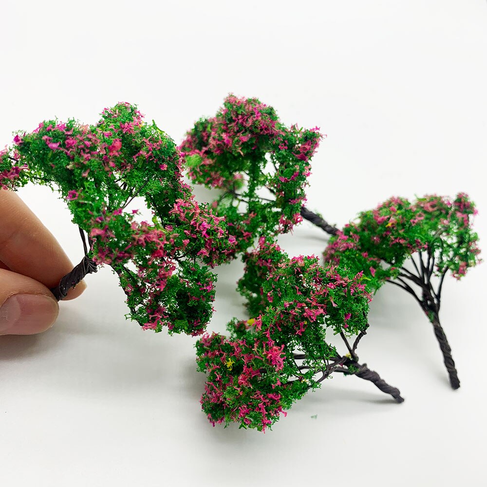 2PCS 65mm Handmade Metal Wire Model Trees 1/87HO Scale Model(Flower)Trees Miniature Landscape Model Train Railway Layout Scenery