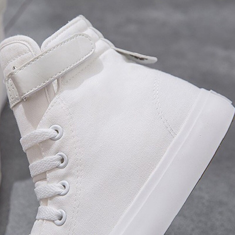 Kvinner lerret leiligheter hvite fritidssko dame snøringe borrelås sneaker høst dame komfortabelt fottøy