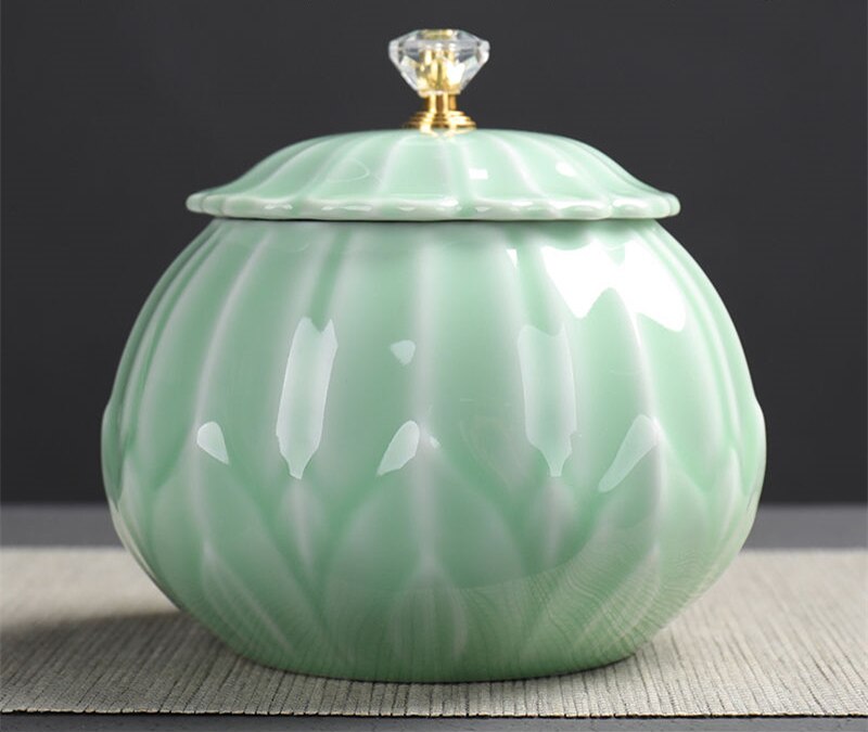 Stor kapacitet keramiske teopbevaringsdåser forseglet gryde til køkken krydderier organisator celadon porcelæn te kaffekrukker tank 9 stile: 07-12.5 x 12.2cm