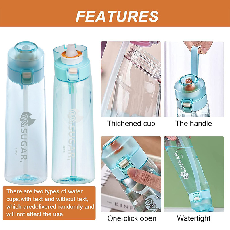 LUSQI Luftgeschmack-Wasserflasche mit 7-Geschmack-Ring, sportlicher, modischer Strohhalm-Tritan-Kunststoffbecher, geeignet für draussen-Sportarten und Fitness