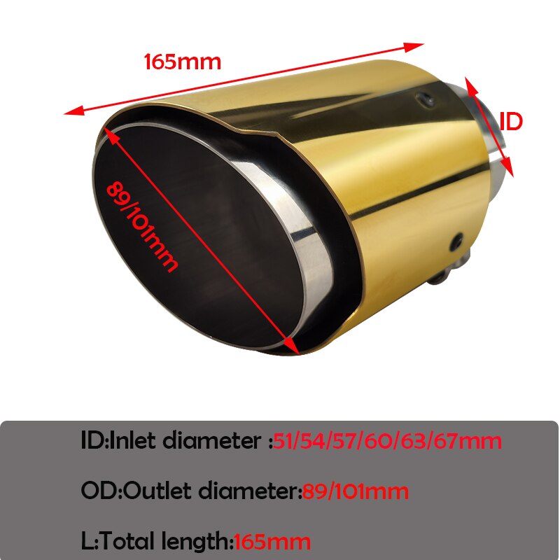 1 Piece Exhaust Tail Pipes Glossy Gold Muffler Tip Tail Universal Stainless Steel Pipes Throat End Tip