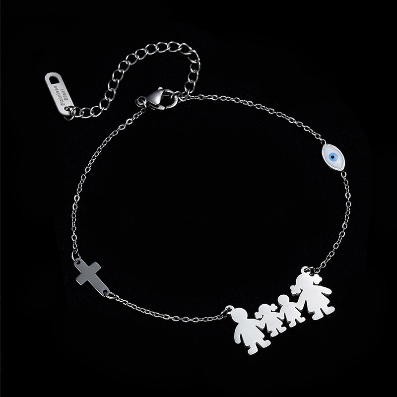 1 PC acier inoxydable Bracelets garçon & fille amant Parents couleur argent coeur blanc estampage étiquettes famille bijoux 18cm de long