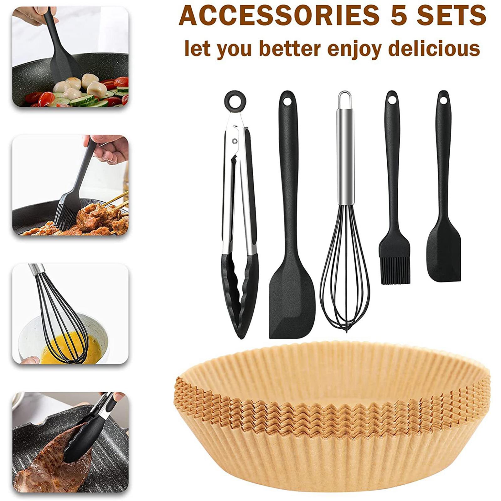 Air Friteuse Papier Liner Met Clip, Lepel, Eiklopper, Siliconen Borstel, siliconen Spatel Barbecue Plaat Voor Roosteren Bakken Koken
