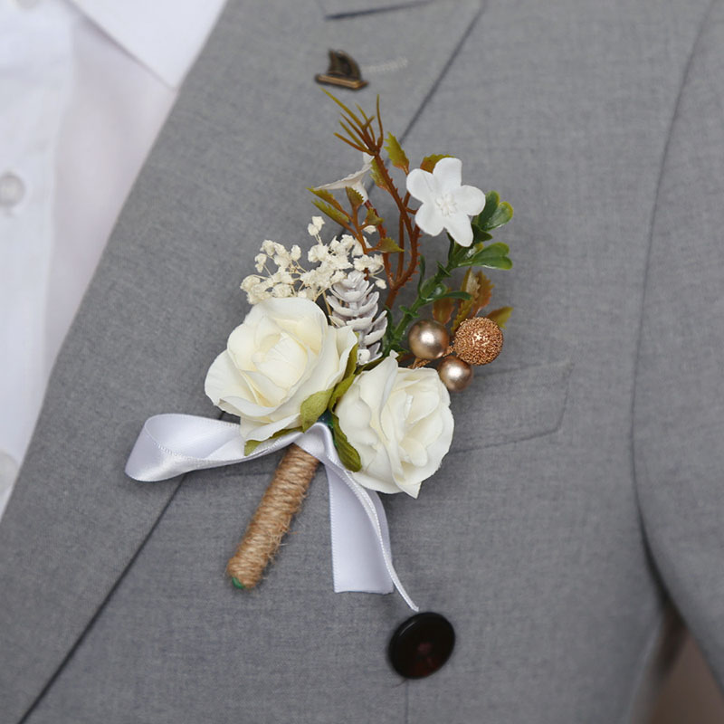Tulipan corsage mænd bryllup hvid boutonniere blomster kunstig silke rose brocher brudepige gomsmænd festtilbehør: Lyserød