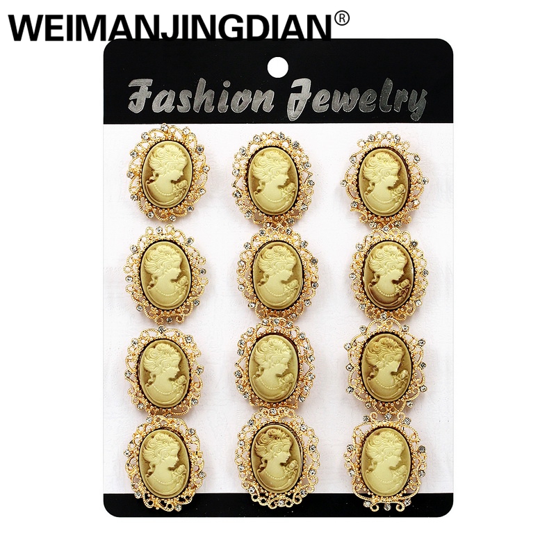Weimanjingdian impostato di 12 Pezzi di Stile dell'annata Della Resina E Strass cammeo Spilla Spilli in Oro O Argento colore Placcato