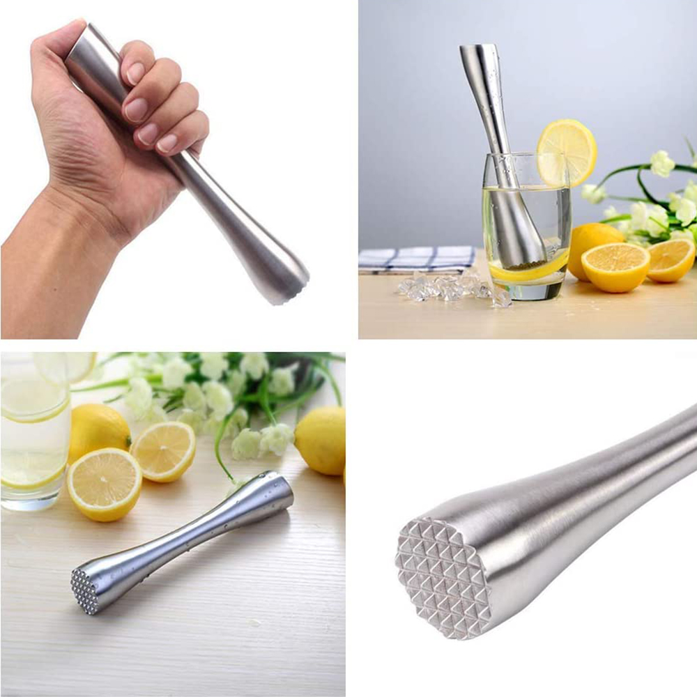 Palitos de hielo triturados para Mojito Cocktail Swizzle Stick acero inoxidable, martillo triturador, herramientas para beber fruta y vino