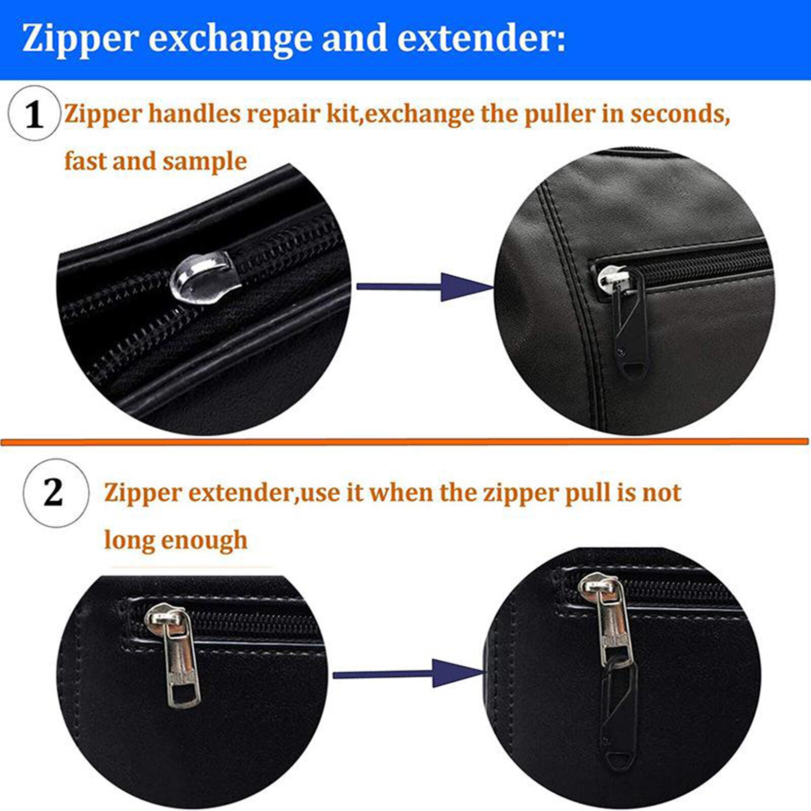 10 Pack Zipper Pull Metal Zipper Repair Tab Extenders Fixer Broken Fastener