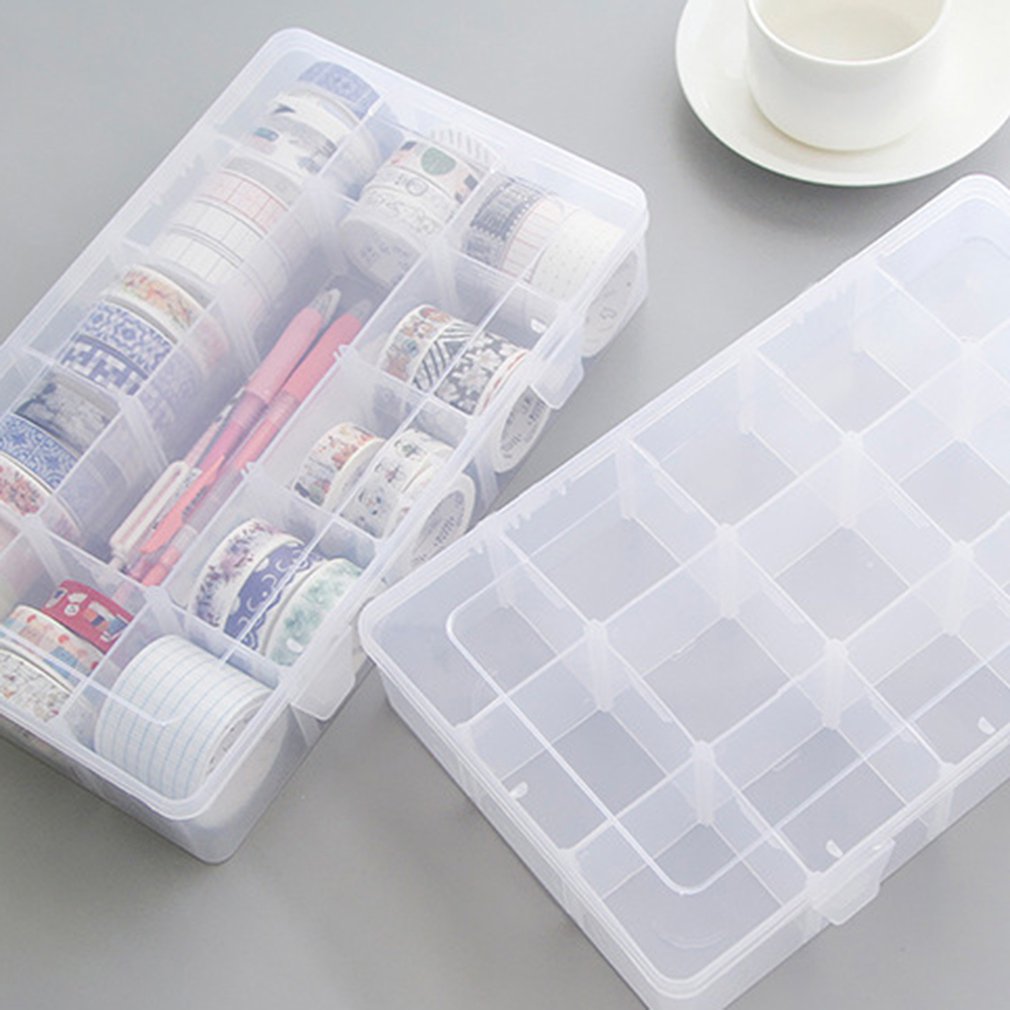 OUTAD Foldable Three-layer Tape Transparent Storage Box Separate Tape Stickers Tool Manager Transparent Plastic Office Organizer: Single layer 15cells