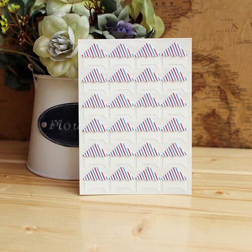 24 Pcs/Lot DIY Retro Plaid Stripes Corner Paper Stickers For Photo Album Fitting Handwork Frame Albums Decoration Scrapbooking: Blue