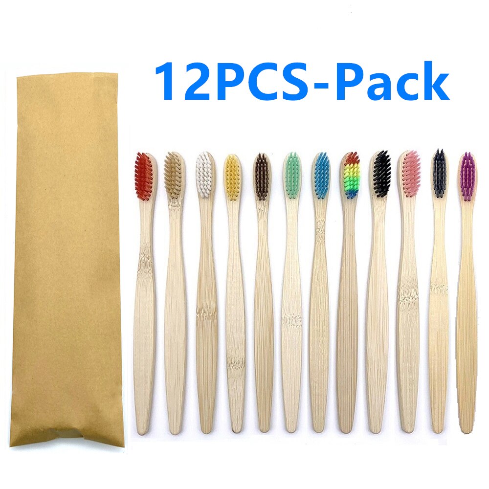12 Pack Vegan Bamboo Toothbrush Wood Toothbrushes Soft Bristles Eco Friendly Products Zero Waste Biodegradable Travel Toothbrush: 12PCS Mix Color
