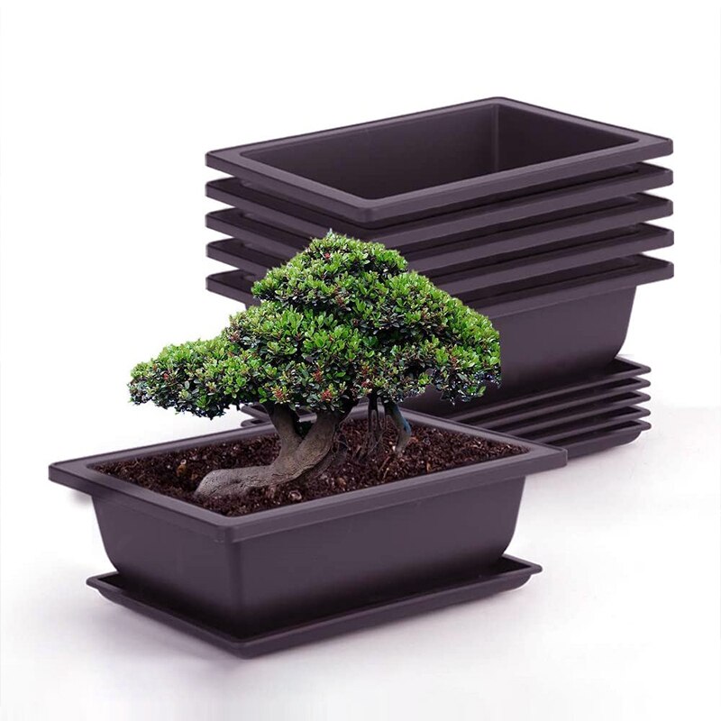 1Pc Bloempot Antieke Rechthoekige Plastic Bonsai Kom Platenursery Wastafel Planter Met Lade Kleine Ingemaakte Bonsai Vierkante Potten
