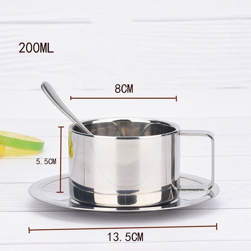 Nordic style stainless steel silver coffee cup set saucer 200ml porcelain coffee cup set tea milk drinking utensils