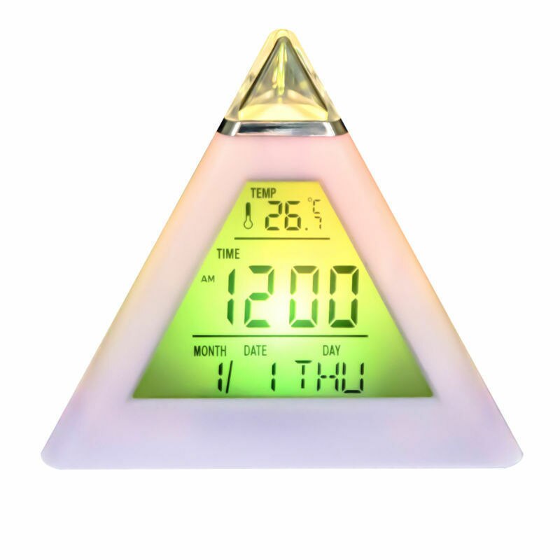 Kleurrijke Piramide Lcd Wekker Nachtlampje Thermometer Digitale Wandklok 7 Kleuren Verwisselbare Led Klok Home Decor Accessoires