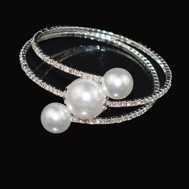 Bracciale in cristallo di perle imitazione moda bracciale da donna placcato in oro argento 1/2 bracciale con strass bracciale Pulseras Mujer regalo: 2 row  Silver-3K