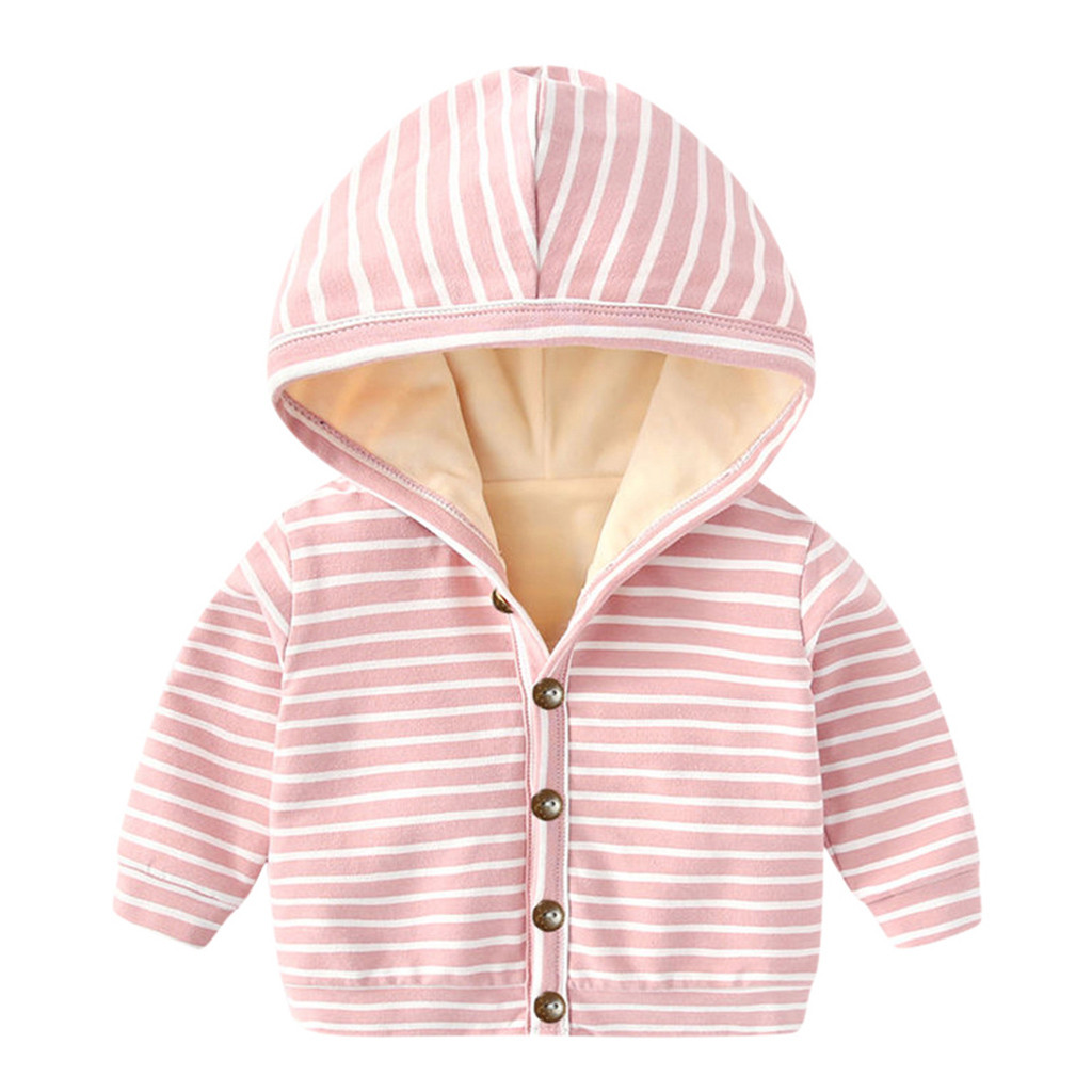 Peuter Kleding Vest Dikke Jas Baby Jongen Meisjes Lange Mouw Winter Gestreepte Winddicht Kapmantel Uitloper A1: Roze / 24M