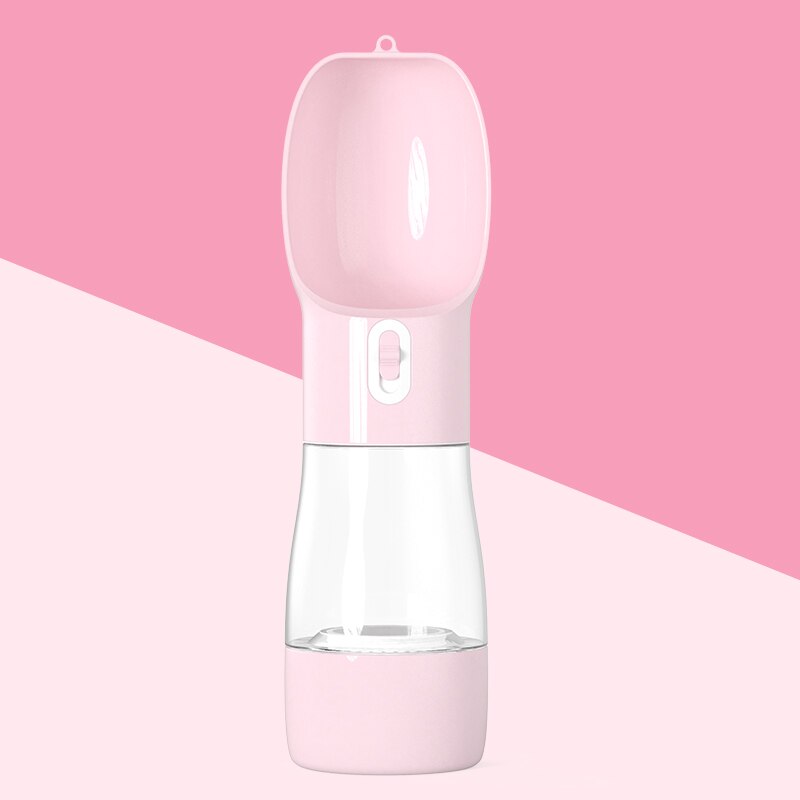 Botella de agua portátil para perros, multifunción, fuente de agua con tazón y contenedor de alimentos para perros y gatos, productos para mascotas: Food Water  Pink