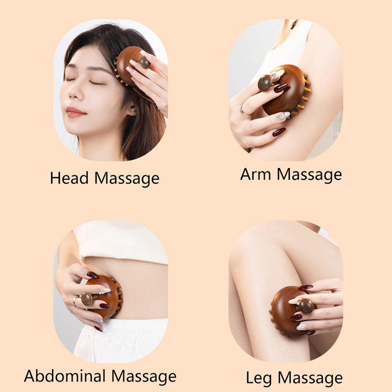 Peine de masaje multifuncional para terapia de madera, masajeador de cabeza para el cuero cabelludo, diente Circular de sándalo Natural, masajeador corporal raspado Guasha