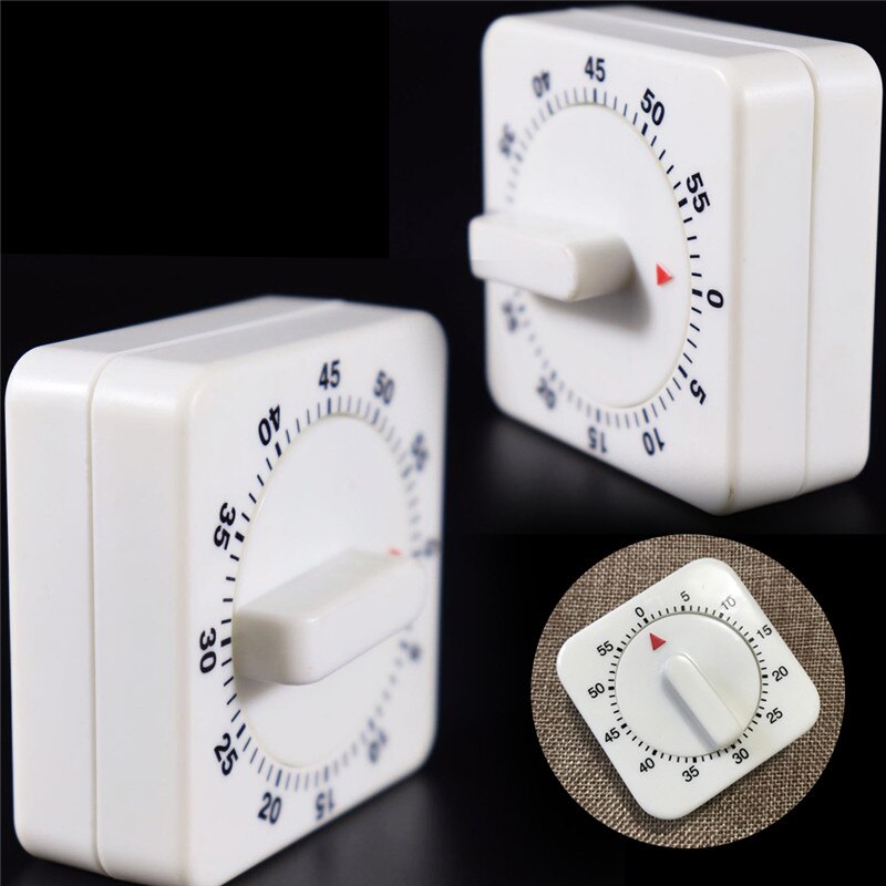 White Square Mechanical Timer Portable Kitchen Timer 60 Minutes Count Down Alarm Reminder For Home Baking Tools