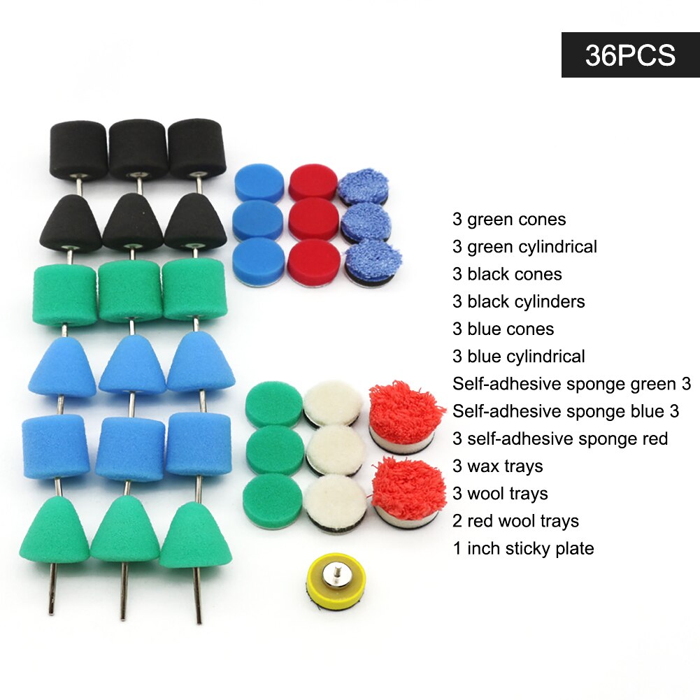 Mini Polishing Kit for Car Beauty Detailing Polisher with Extention Tools Car Polishing Pads Kit for Rotary Polisher: 36pcs-set