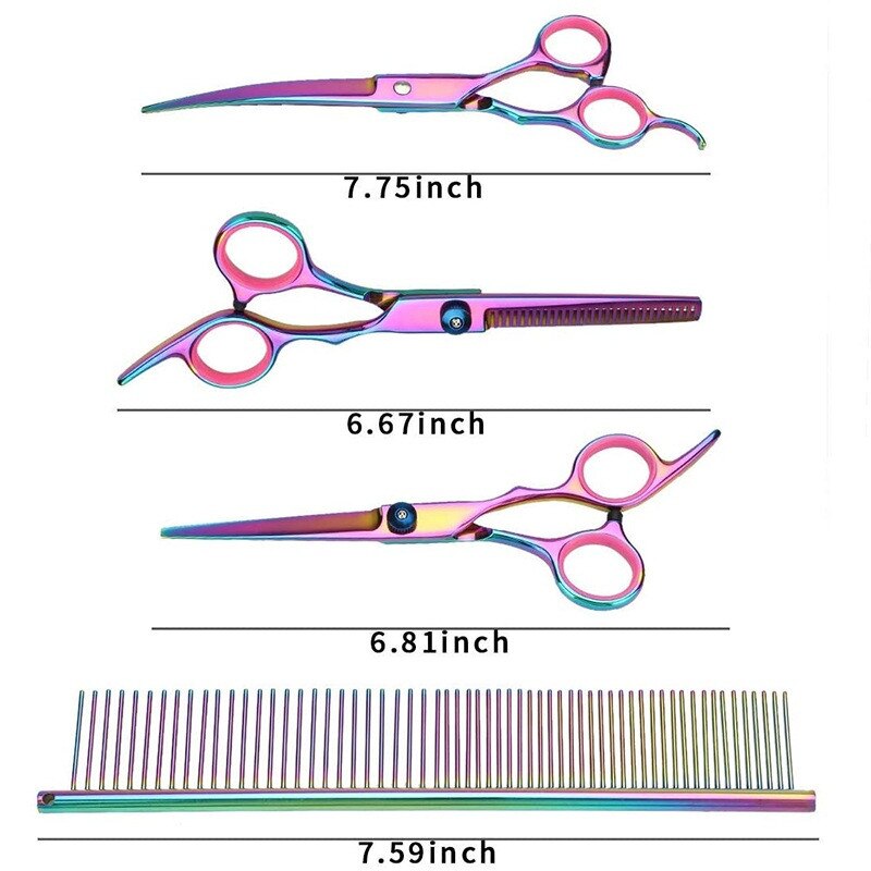 Pet Dog Scissors Fenice For Pets Dog Cat Grooming Shears Hair Cutter Straight Thinning Curved Blade Scissors Comb