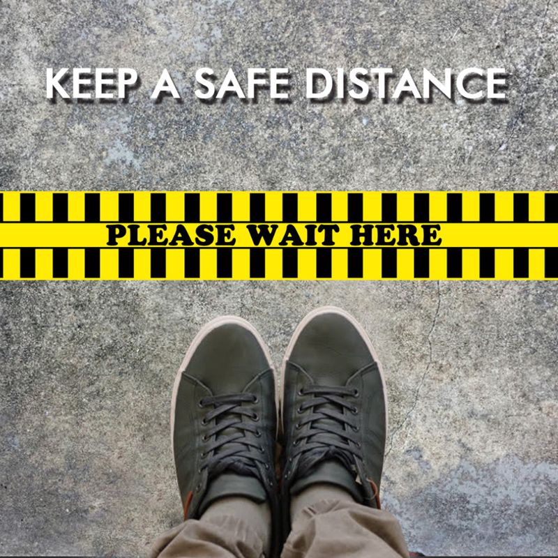 1Roll Please Wait Here Warning Floor Tape Social Distancing Marking Adhesive Tape Yellow 48mm x 33m