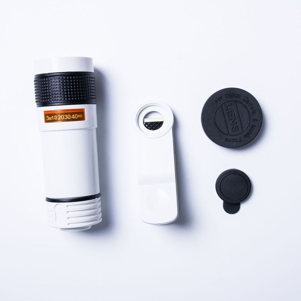 Técnico teleobjetivo Universal externa telescopio Clip para fotografía móvil 12X óptica Zoom para teléfono de la Lente de la cámara: Blanco