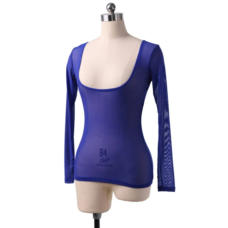 Dames lange mouw doorzichtige mesh pure crop top blouse shirt pull-on bodycon tee danser basiskleding sexy transparant naakt rood: Black