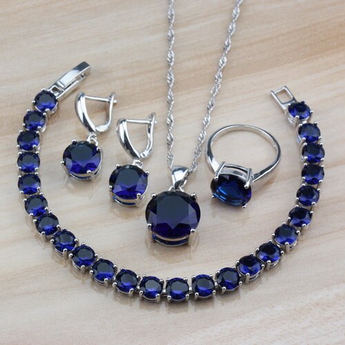 Zilveren kleur met natuurlijke stenen cz ronde blauwe sieraden sets voor dames kostuumaccessoires en gratis sieradendoosje: 10