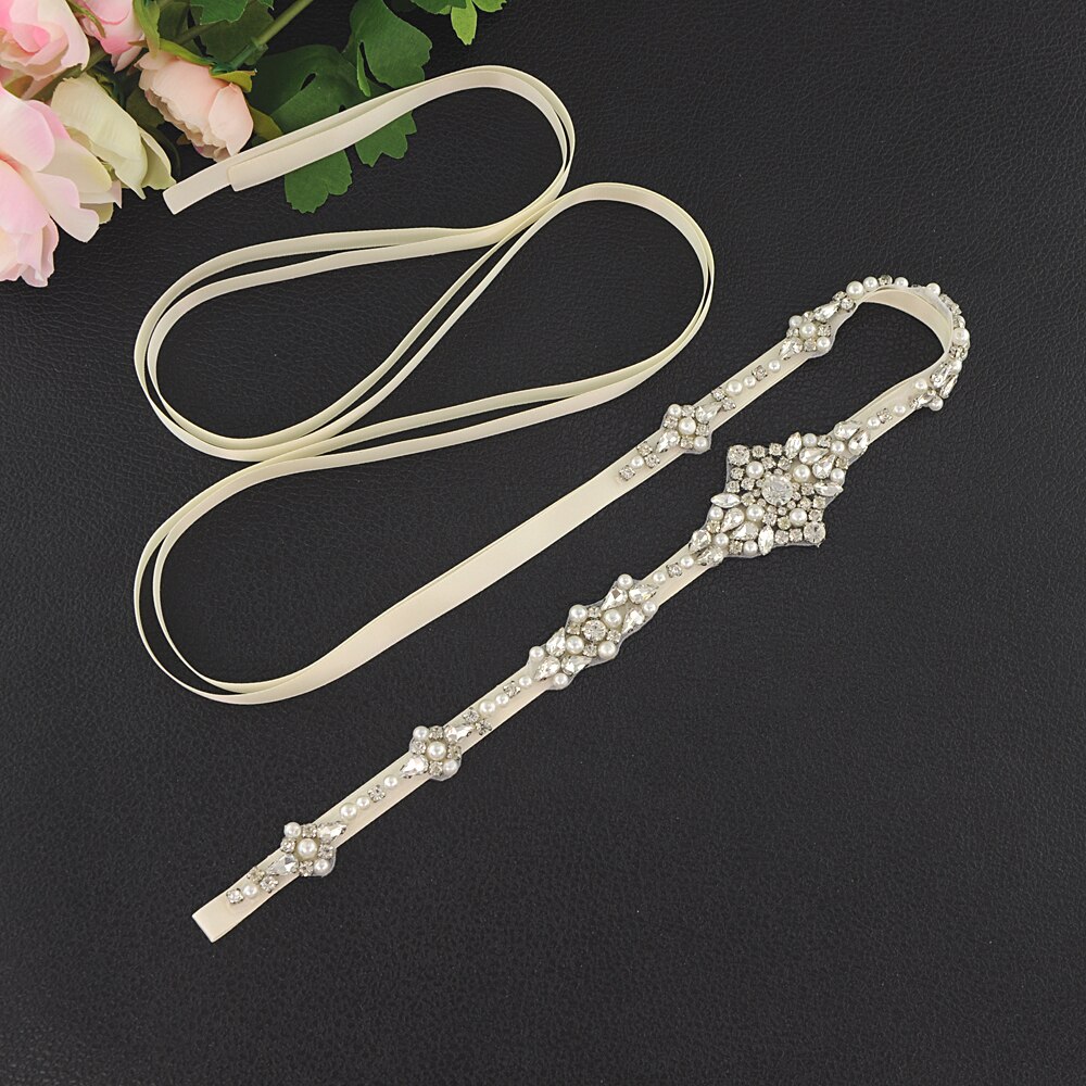 ZMS357 Wedding Luxury Diamond Belt for Dresses Female Crystal Rhinestone Applique Women's Belts Bride's Accessories: ivory