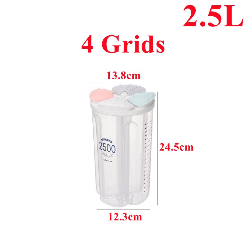 1.5/2/2.5/3L Plastic Food Storage Container with Lid Kitchen Storage Box Refrigerator Noodle Multigrain Jars Home Food Container: 4grids-2500ml