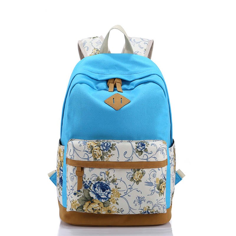 Scione canvas dames schooltas rugzakken voor meisjes mochila escolar bloemenprint computer laptop rugzak schoolrugzak  p112: Lichtblauw
