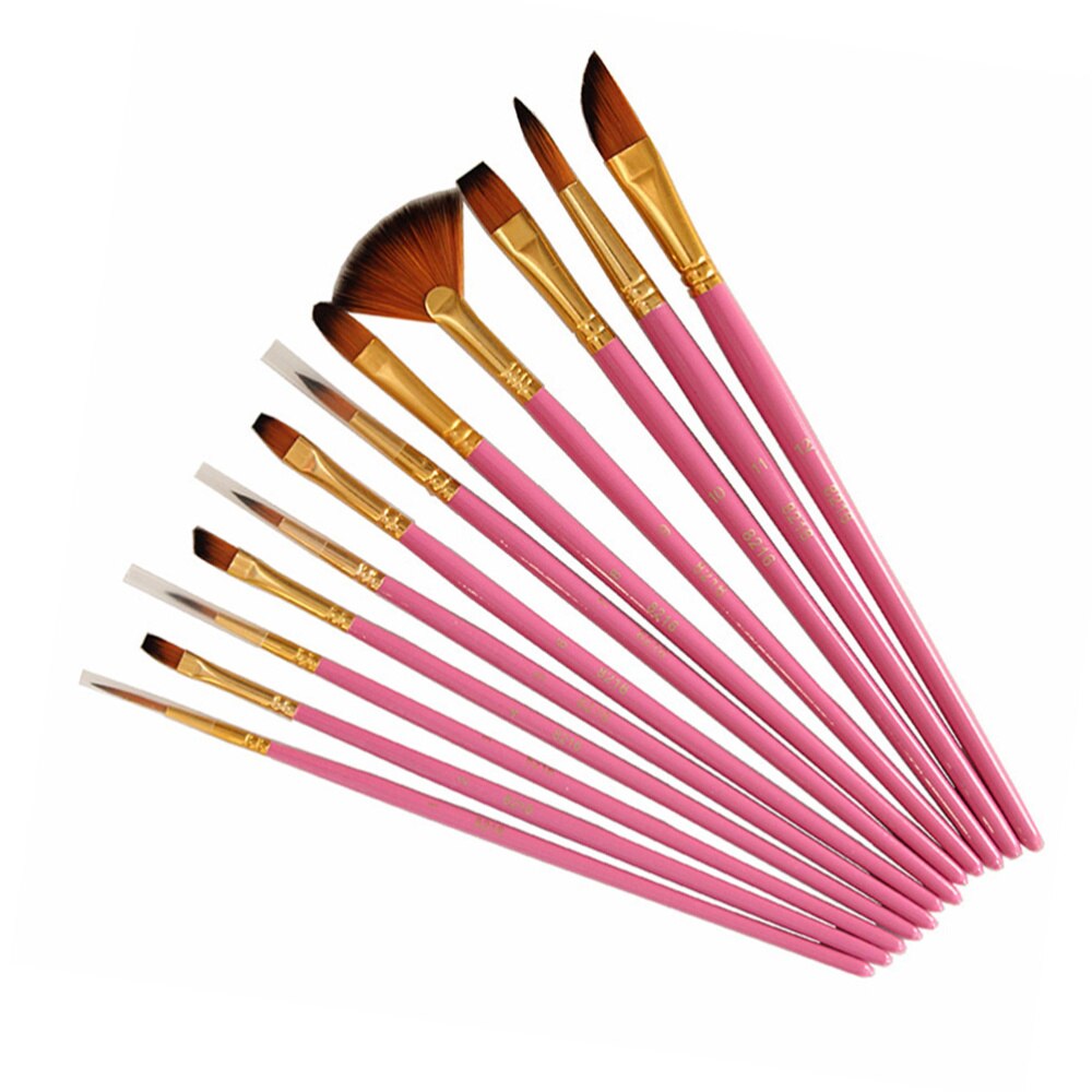 12 Stuks Nylon Haar Art Kwast Set Voor Pigment Aquarel Tekening (Rose Rood)