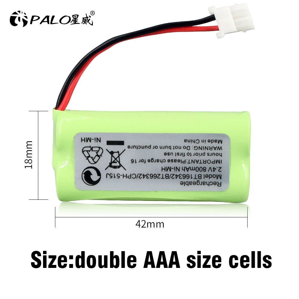 PALO Battery 2.4V 800mAh Ni-MH Rechargeable Battery Pack BT183342 BT283342 For Cordless Phone BT-166342 515J