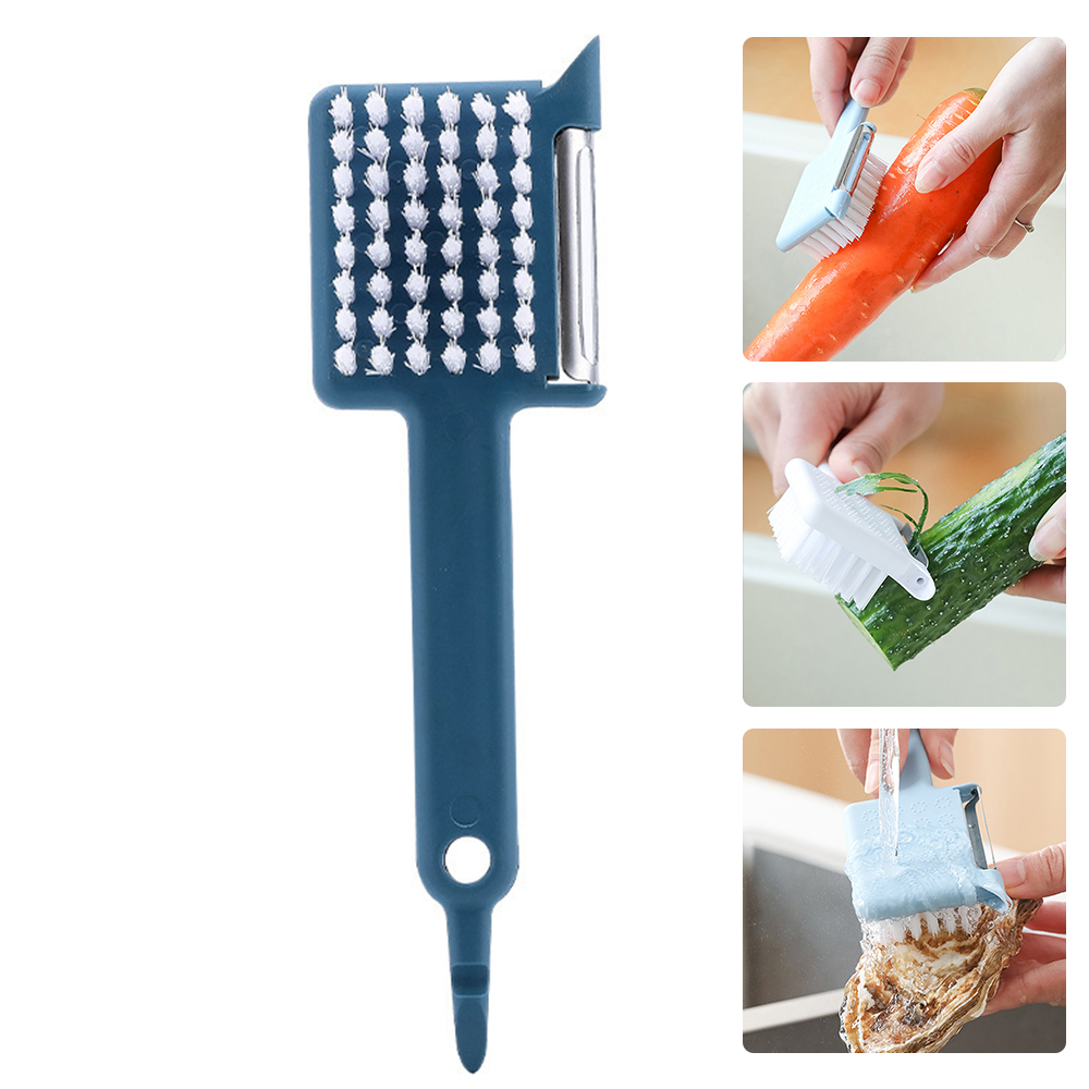 Neue 5 in 1 Handheld Kartoffel Schäler Dosenöffner Multifunktions Gemüse Obst Reinigung Pinsel Knoblauch Schleifen Reibe Küche Werkzeug: Blau