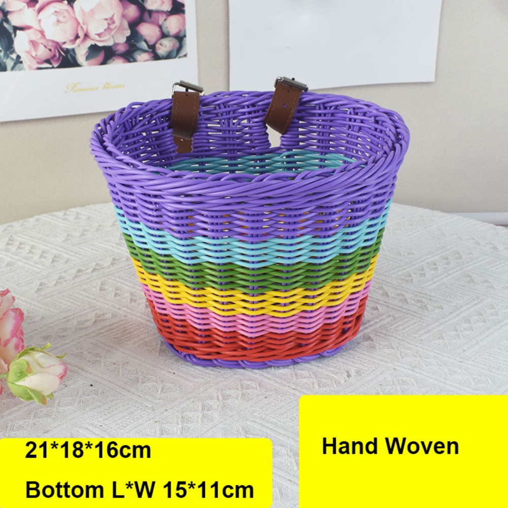 Cesta de bicicleta de mimbre de para niños con cinturón, bolsa de almacenamiento de bicicleta de 10 estilos, cesta para manillar delantero, accesorios para bicicleta: Borgoña