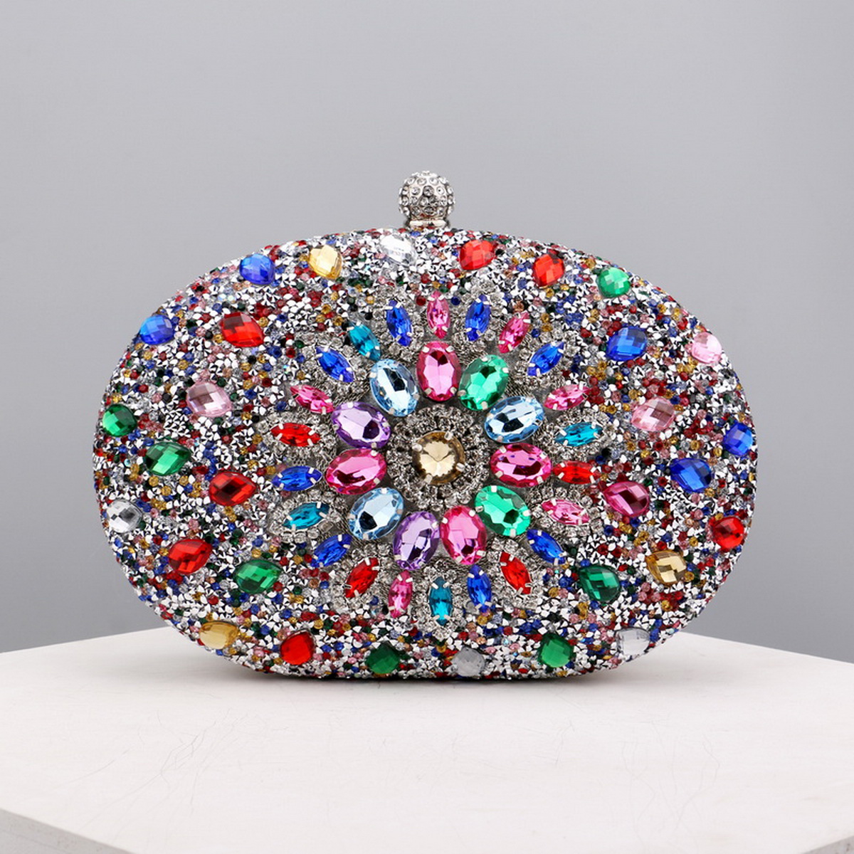 Flower Rhinestones Evening Bags Metal Prom Clutch Diamonds Clutch With Chain Shoulder Handbags Wedding Female Purse: GRAY