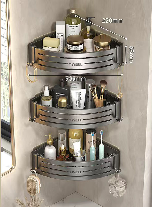 Étagère murale avec crochets, support de rangement pour shampooing et maquillage, accessoires de cuisine, étagère T1: jaune clair
