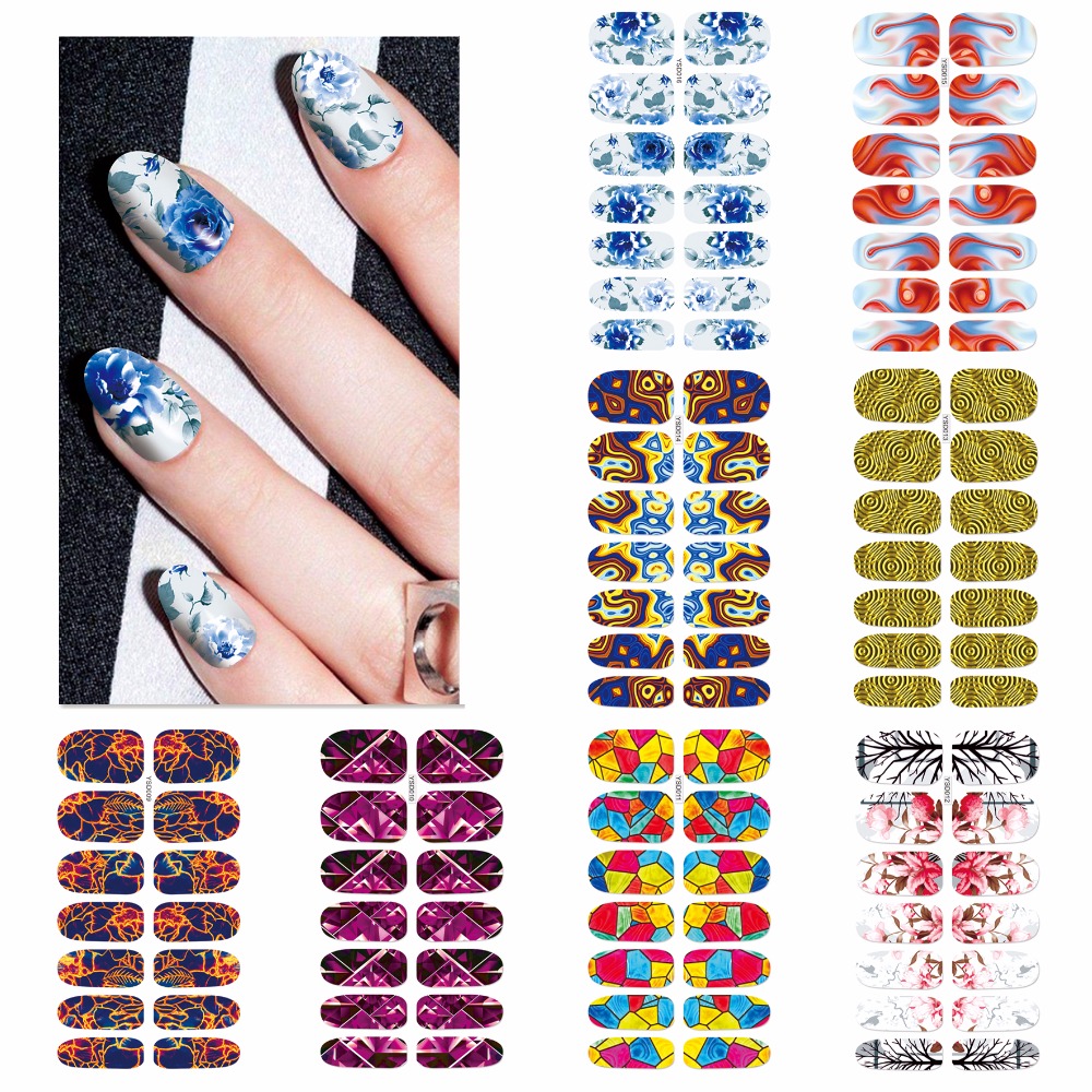 Yzwle 1 Vel Optioneel Kleurrijke Nail Art Water Transfer Stickers Nail Tips Decals Beauty Volledige Cover Wraps Voor Nagels