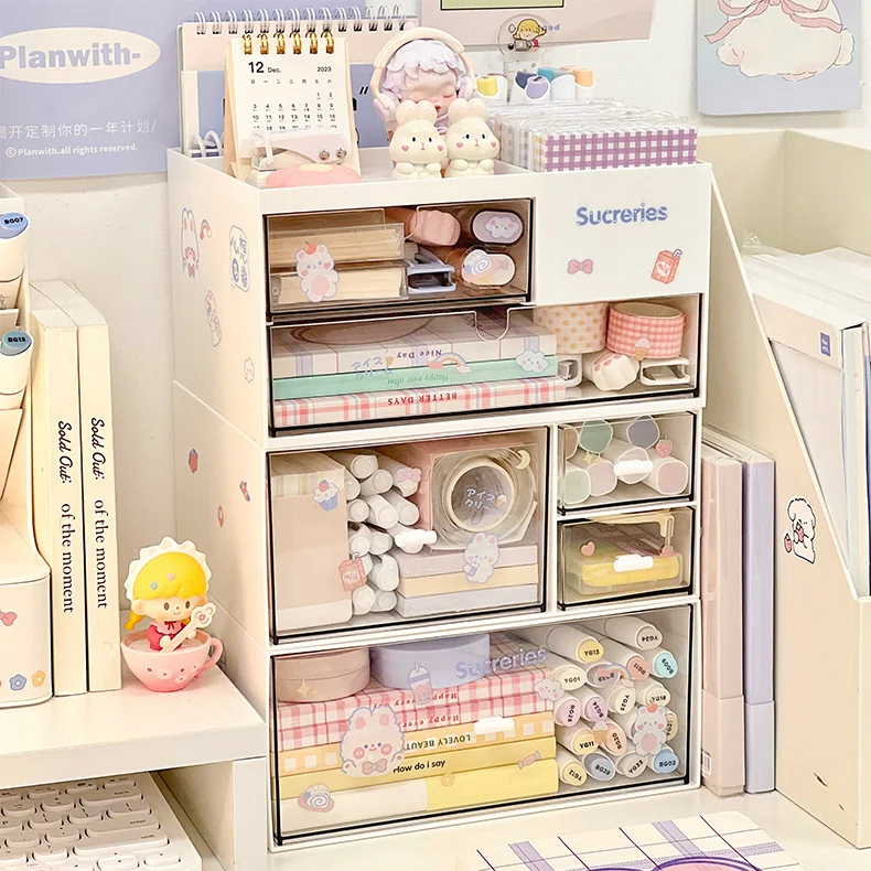 Desktop Drawer Storage Box Student Desk Stationery Cosmetics Colored Pen Sorting Box Organizer of Office Pen Holder Shelves