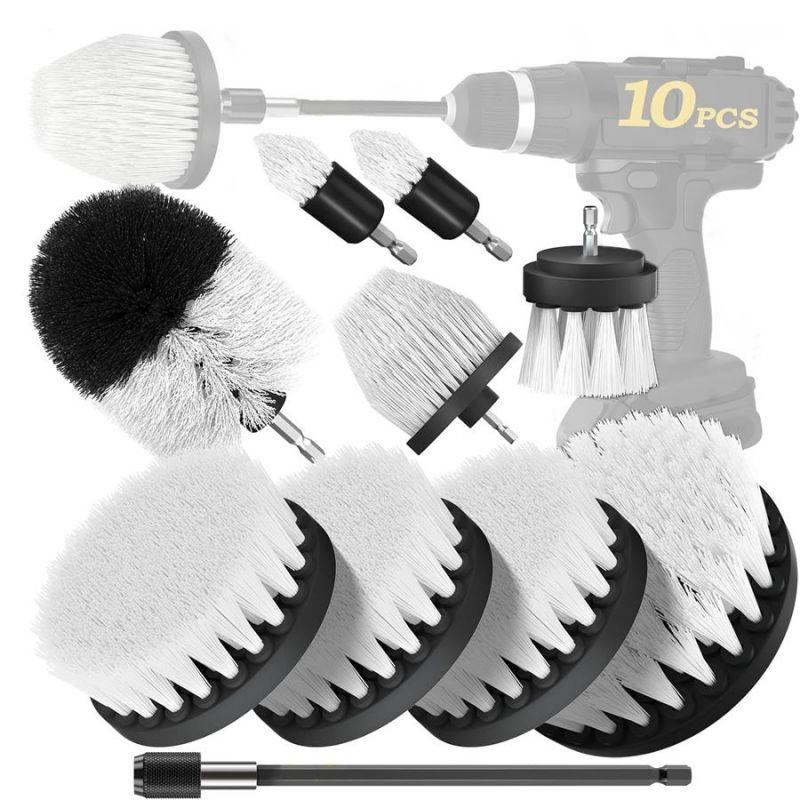 Ensemble de fixation de brosse de forage, brosse électrique de nettoyage de voiture avec brosse de fixation étendue, brosse de douche, fournitures de nettoyage 10 pièces