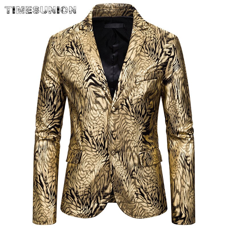 Männer Blazer Jacke Baumwolle Schlange Muster Bronzing Druck Revers Anzug Jacke Hochzeit Prom Bühne Sänger Slim Fit Kostüm