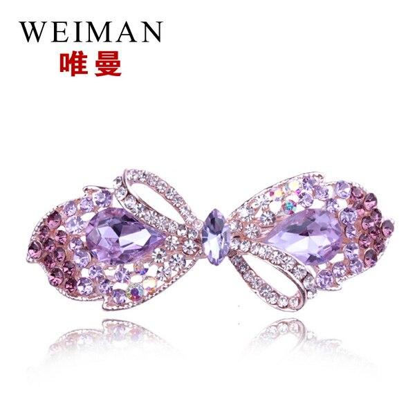Weimanjingdian arco/doces cristal strass grampos de cabelo, grampos de noiva, joias de cabelo: bow purple
