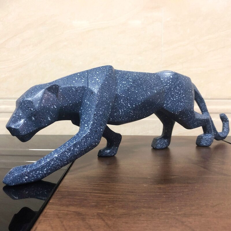 Statue de panthère géométrique en résine, modèle européen de léopard bleu Cyan, pour la maison, le bureau, le Bar, décoration animale, artisanal