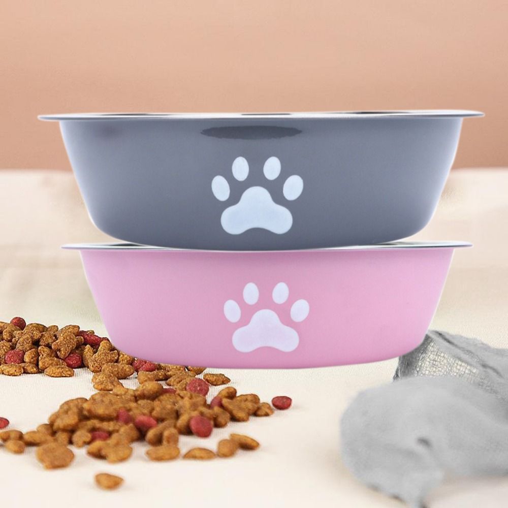 Bol pour chien en acier inoxydable de grande capacité, bol d'eau à bicouche antidérapant pour chien, mangeoires pour animaux de compagnie, motif patte de chat, bol d'alimentation pour chat, maison