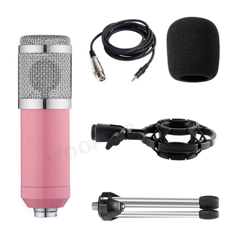 Condenser Microphone BM 800 Set for PC Computer with Tripod and Shock Mount Microfone BM800 Kit Studio Mic: Pink with Tripod