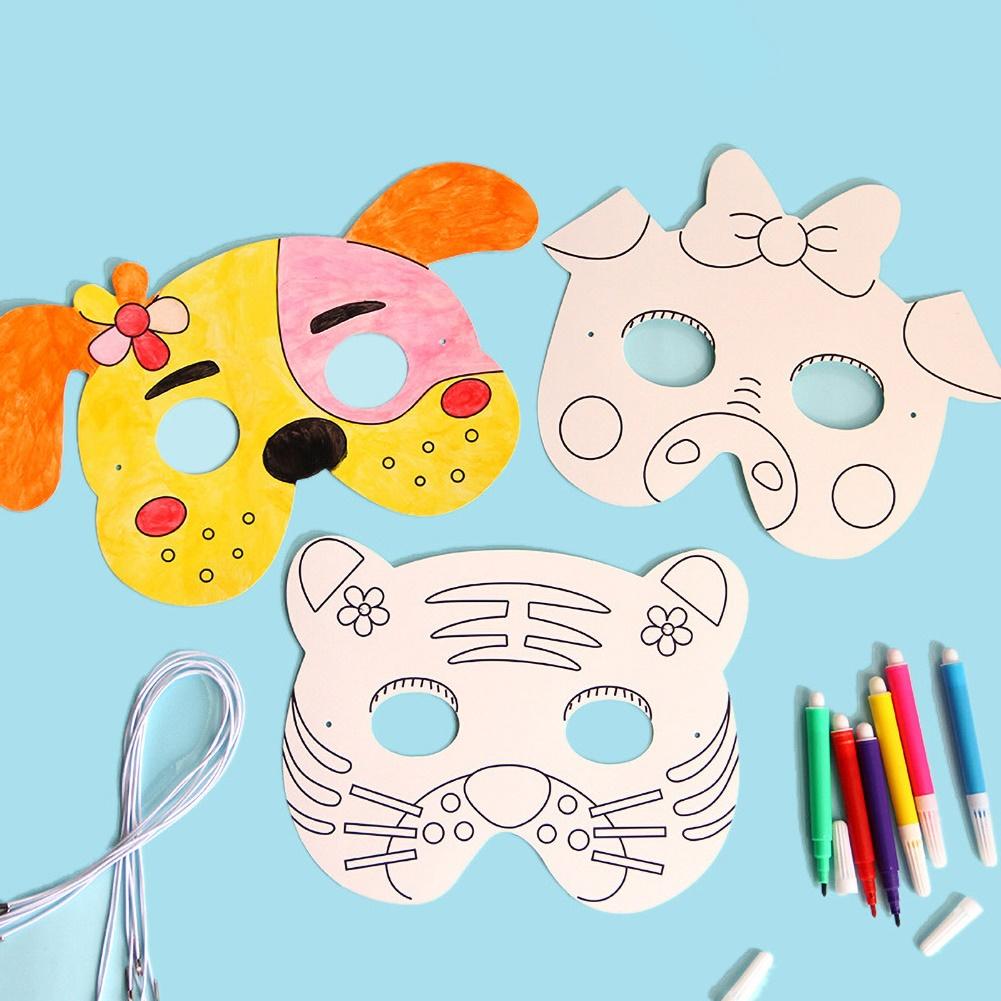 Halloween masque blanc Animal dessin animé enfants coloriage peinture maternelle papier Graffiti à la main bricolage Art matériel paquet