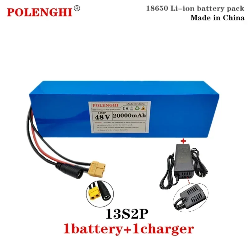 13S2P 48 V 20000 mAh 18650 wiederaufladbarer Li-Ionen-Akku 54,6 V 2 A Ladegerät: Blau