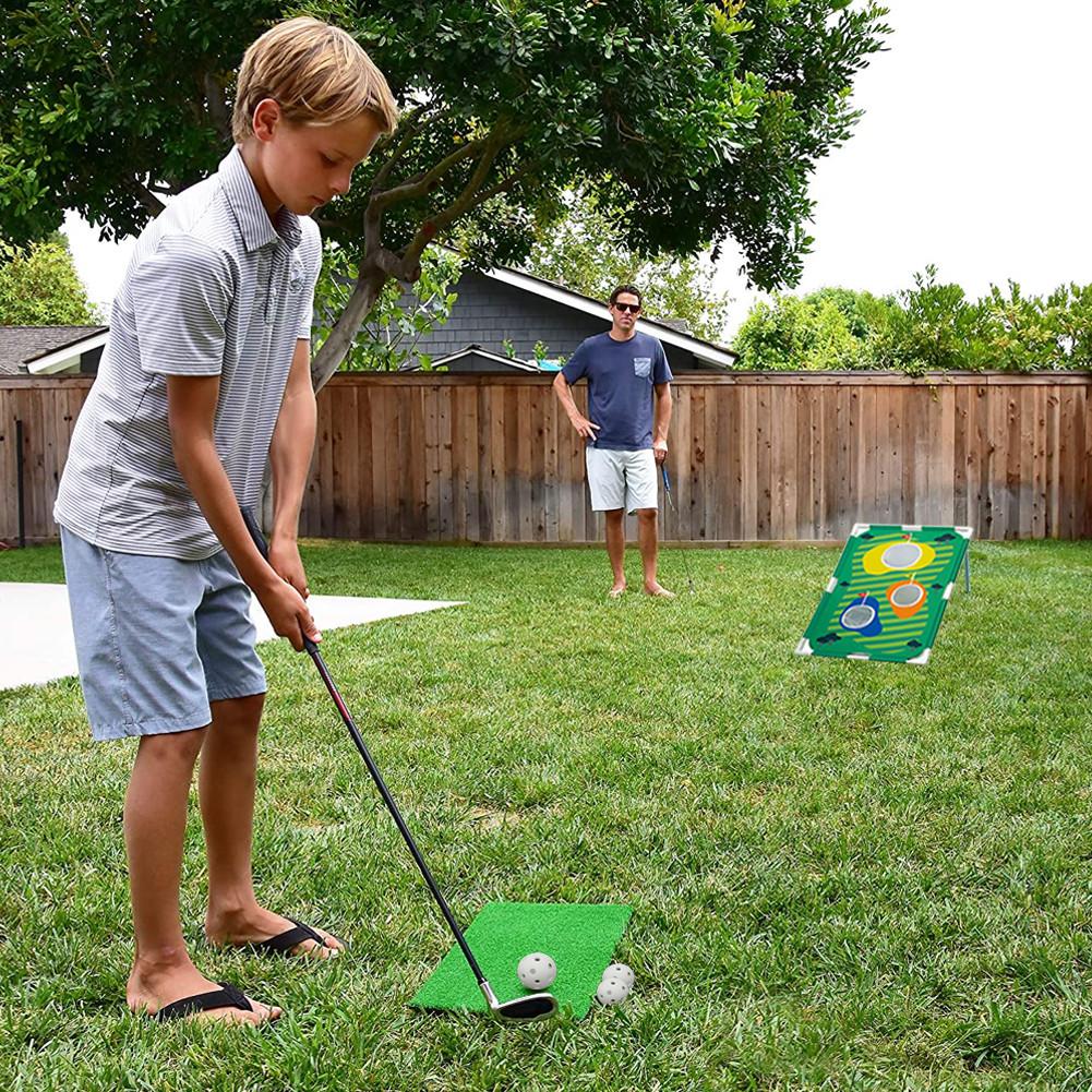 Barn vuxen bakgård golf cornhole spel golf övning nät träning stöd för inomhus utomhus spela putt mål golf cornhole spel