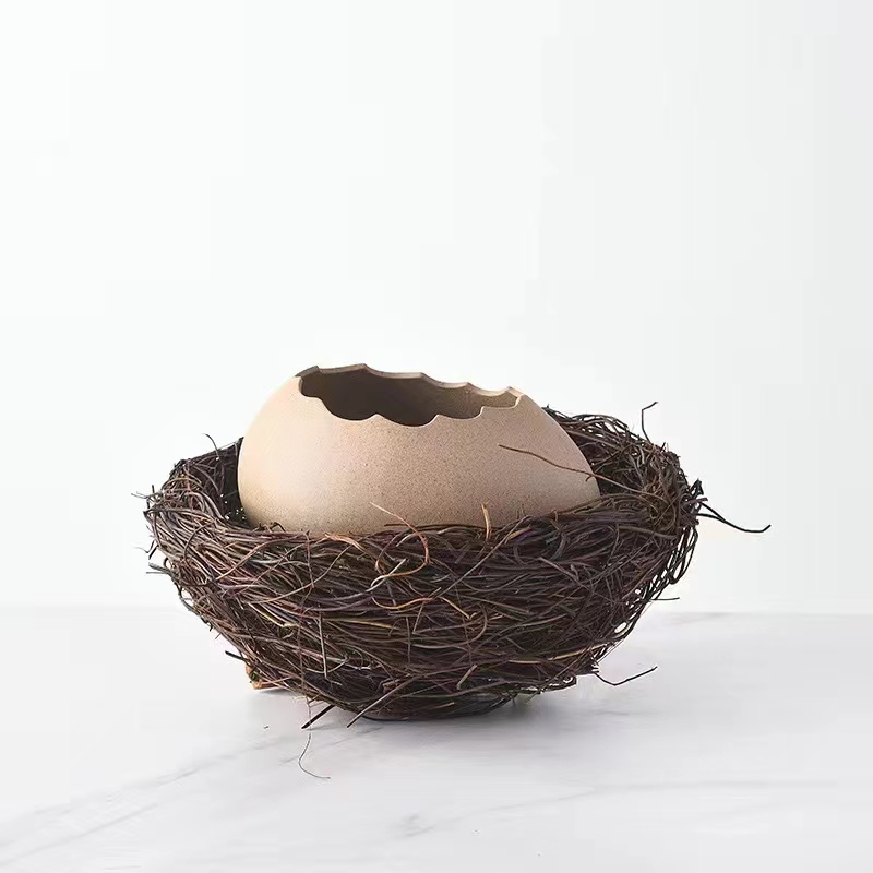 Bird's Nest Broken Eggshell Cup Ceramics Dessert Bowl For Steamed Egg Bowls Restaurant Decor Display: Brown