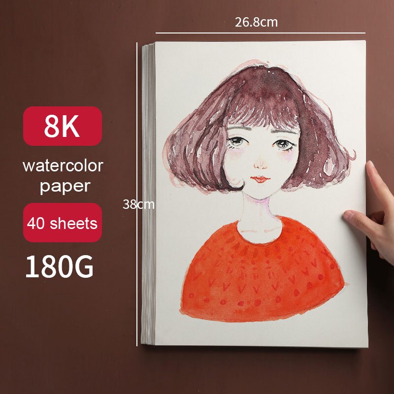 60 Sheets Sketch Paper 8K Watercolor Paper Gouache Paper Specific Drawing Paper Art Student Thickened Exam 4K Blank Paper 16K: 8K 180g  girl
